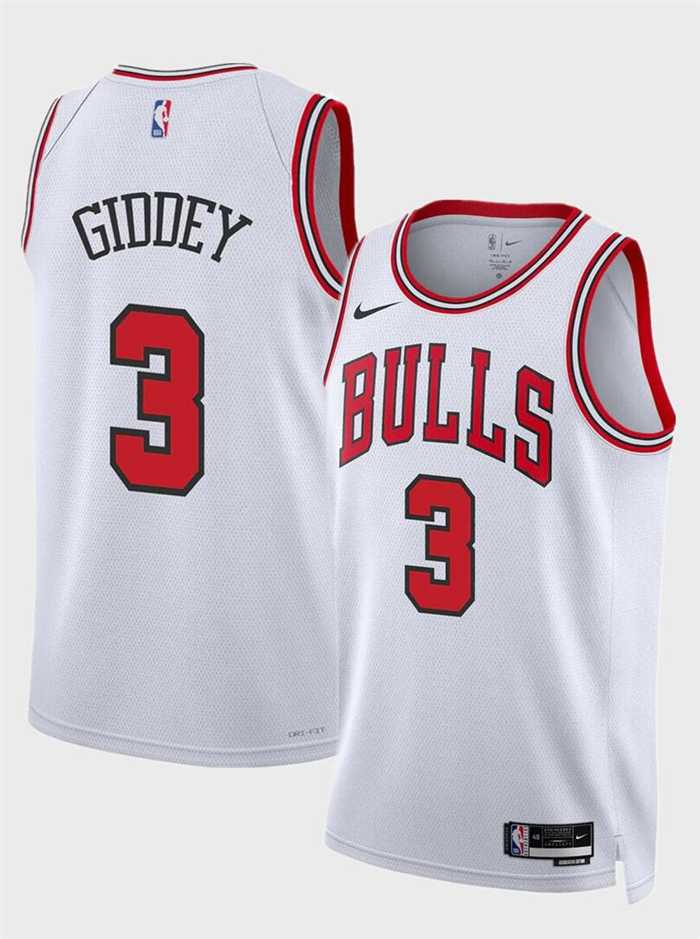 Men%27s Chicago Bulls #3 Josh Giddey White Association Edition Stitched Basketball Jersey Dzhi